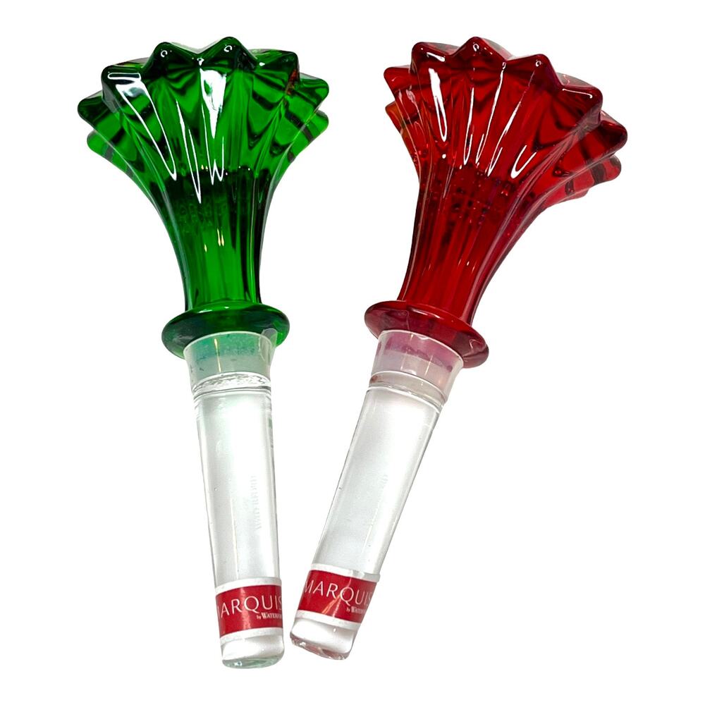Waterford Wine Bottle Stopper Set 2 Crystal Glass Red Green 5" Brookside Marquis